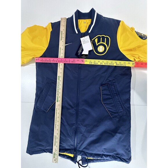 Nike Milwuakee Brewers Navy Yellow Dugout Performance Full Zip Jacket Men's M - Picture 10 of 16